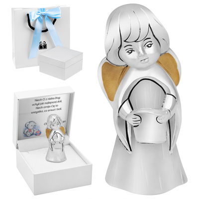 Anioł ze zwojem / niebieska kokardka