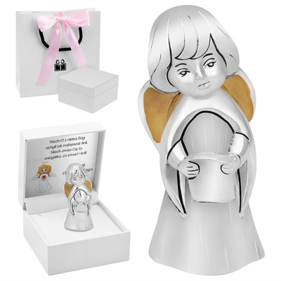 Anioł ze zwojem / różowa kokardka