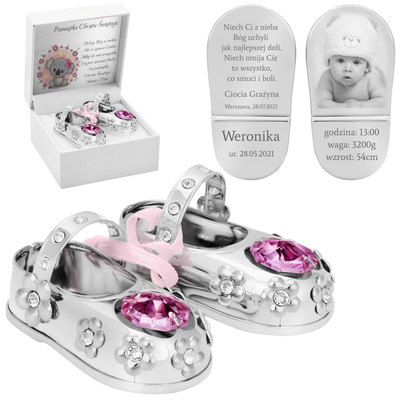 Srebrne Baletki Swarovski różowe