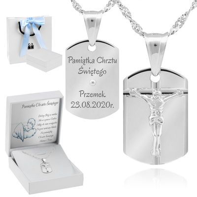 medalik / łańcuszek / pudełko z błękitną kokardką