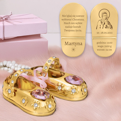 Złote Baletki Swarovski różowe