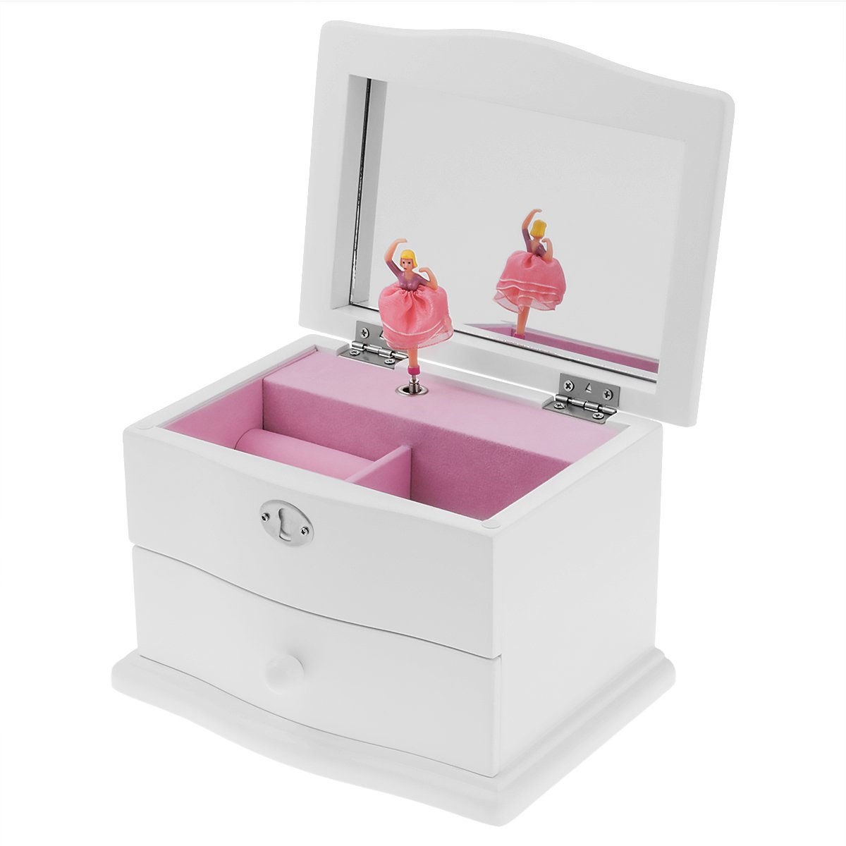 Biała Drewniana Szkatułka Balerina Pozytywka Grawer | Dla dziewczynki